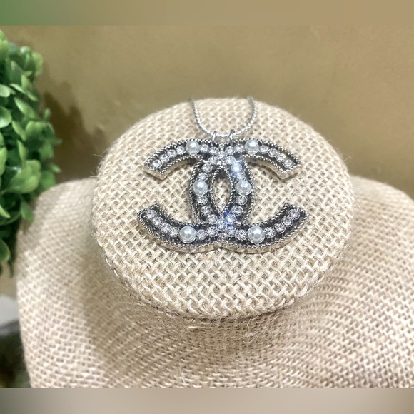 Up cycled, re-imagined luxury CC necklace. Oversized charm. - Picture 3 of 4